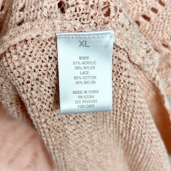 WESTPORT 1962 |🌸 Pale Pink Loose Knit Lace Trim Oversized Short Sleeve Sweater - Picture 7 of 7